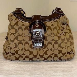 Authentic coach, brown, canvas and leather purse